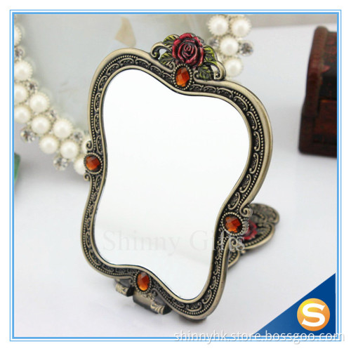 Rose Design Metal Materials Vanity Girl Hollywood Cosmetic Makeup Table Mirror With Handle Wedding Gifts